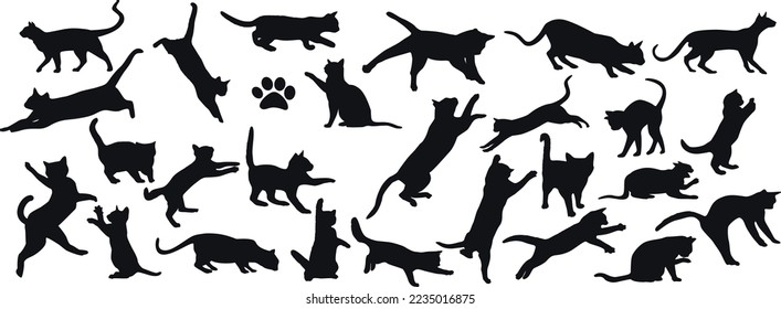 cat silhouette black vector design, silhouette cats, jumping cat