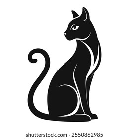 Silueta del gato. Vector de silueta de gato negro. Sentado. Gato negro sentado. Ilustración vectorial. Gato de la silueta en el fondo blanco