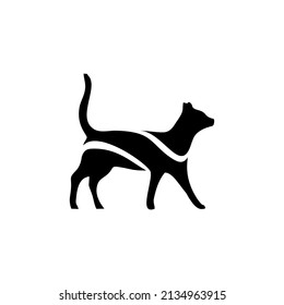 cat silhouette in black and white 3 stripes style