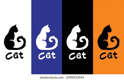Cat silhouette black and white color for your  logo, symbol and icon