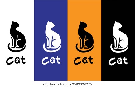 Cat silhouette black and white color for your  logo, symbol and icon