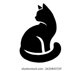 Cat silhouette, black and white image, simple animal logo, icon isolated on white background
