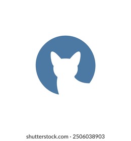 Cat silhouette circle logo design. Minimalist cat logo design featuring a white feline silhouette inside a blue circle. Perfect for pet businesses, animal shelters, or cat-themed brands.