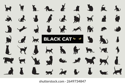 Cat silhouette clip art,  set of black cats, Playful kitten.