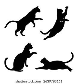 Cat Silhouette Clipart Collection – 5 Playful and Elegant Cat Poses in Black