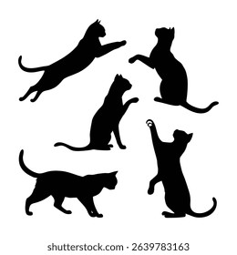 Cat Silhouette Clipart Collection – 5 Playful and Elegant Cat Poses in Black