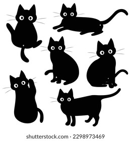 Colección de silueta de gato: ojos grandes conjunto de gatos, gatos negros vector - eps 10