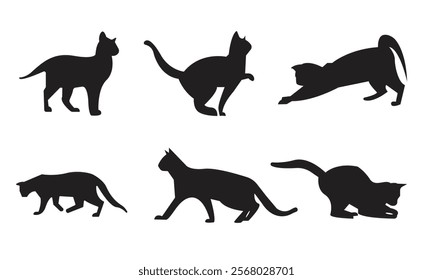 Cat silhouette collection, Kitten silhouette collection, Set of black cat silhouette, Cat silhouette set vector	
