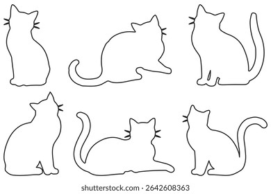 Coleção de silhuetas de gato no traçado do contorno. Conjunto de silhueta de gato. Coleção de silhuetas de gatinho.