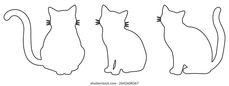 Coleção de silhuetas de gato no traçado do contorno. Conjunto de silhueta de gato. Coleção de silhuetas de gatinho.