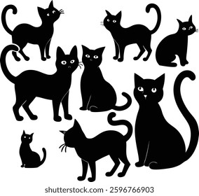 Cat silhouette collection Playing cat set, black cat vector