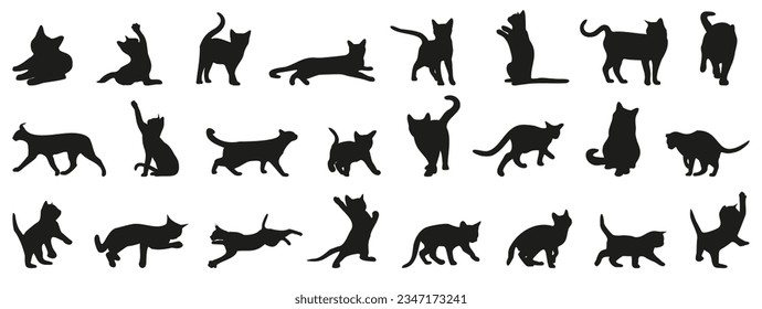 Cat silhouette collection. Set of black cat silhouette. Kitten silhouette collection
