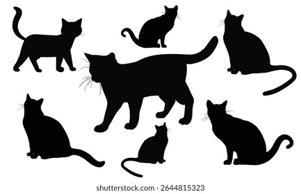 Coleção de silhuetas de gato. Conjunto de silhueta de gato preto. Coleção de silhuetas de gatinho