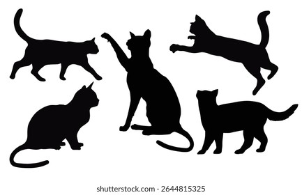 Coleção de silhuetas de gato. Conjunto de silhueta de gato preto. Coleção de silhuetas de gatinho