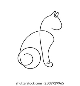 Cat Silhouette Continuous One Line Drawing. Cat Logo Abstract One Line Drawing. Cute Kitty Minimalist Contour Illustration. Vector EPS 10.	