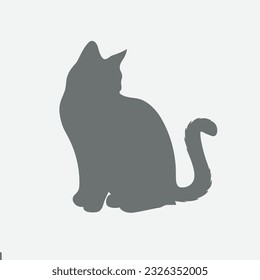 Cat Silhouette with Curled Tail , Feline and Pet Vector Illustration