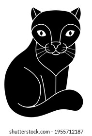 Cat silhouette. Cute kitty - black silhouette for a logo or pictogram. Sitting cat - picture for an icon or sign.