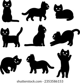 Cat silhouette deformed illustration set