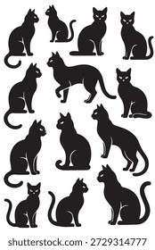 Cat Silhouette Designs Vector Black Minimalist Feline Outline Pack