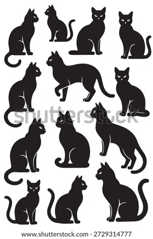 Cat Silhouette Designs Vector Black Minimalist Feline Outline Pack