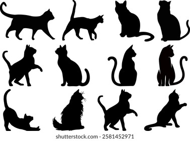 Cat silhouette different vector illustration pet animal