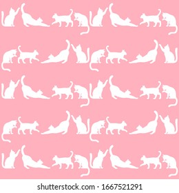 Cat silhouette drawing seamless pattern isolated on pink background. Graphic design for decorating, wallpaper, fabric or wrapping paper.