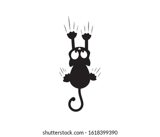 Cat silhouette, falling cat on wall illustration. Cat cartoon character. Minimalist artwork, Cartoon fun illustration, wall art, wall decals, wall artwork