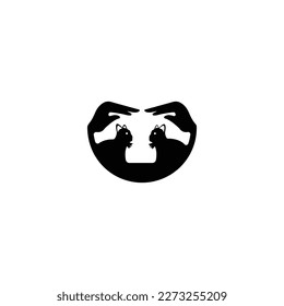 Cat silhouette with hand care illustration