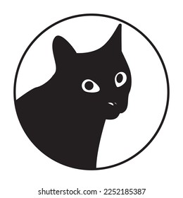 silueta de gato, cabeza de gato en el arte de vector circular