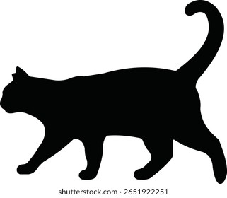 Cat silhouette icon. Black cat icon vector isolated on transparent background. Perfect for logos, decals, apparel design. Vector illustration.