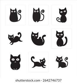 Cat silhouette icon set on white background