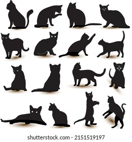 cat silhouette, icon, set, Vector Art