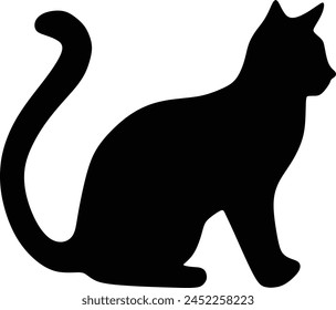Cat silhouette icon, vector black cat minimal shape kitty clip art in glyph pictogram illustration
