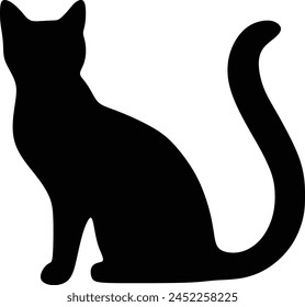 Cat silhouette icon, vector black cat minimal shape kitty clip art in glyph pictogram illustration
