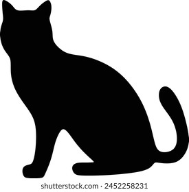 Cat silhouette icon, vector black cat minimal shape kitty clip art in glyph pictogram illustration
