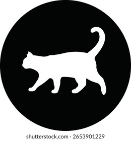 Cat silhouette icon. Cat icon vector isolated on transparent background. Perfect for logos, decals, apparel design. Vector illustration.