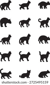 Cat Silhouette Icons Set Vector – Black Kitty Poses Collection