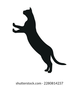 Cat silhouette illustration, the cat rests its front paws on a wall or a tree, playing cat