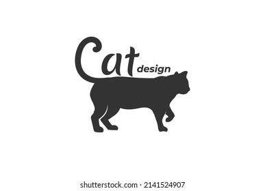 Cat Silhouette with Letter C for Cat Text Type Font Word Typography Tail Logo Design