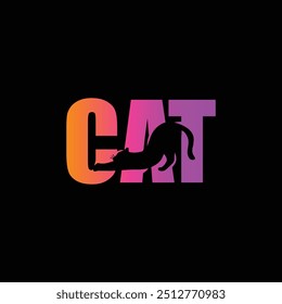 Cat silhouette with Letter CAT  vector icon, Cat logo, Cat icon template