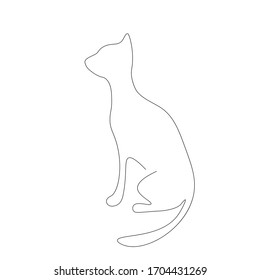 Cat silhouette line drawing, vector illustration