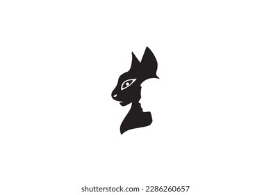 cat silhouette  with logo and cartoon icon animal