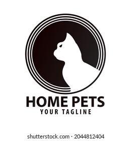 cat silhouette logo in circle. icon, business, illustration, web, symbol, internet, concept, blue, word, logo, sign, technology, cloud, button, information, website, online, isolated