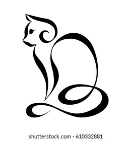 Cat silhouette logo. Continuous line, vector illustration