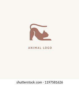 Cat silhouette logo. Vector abstract minimalistic illustration veterinary. Kitten icon. Pet, pet shop, zoo, clinic vector flat style logotype modern.