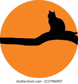 Silueta de gato, diseño vectorial de fondo lunar. Idea para el estilo y logotipo de la empresa.

