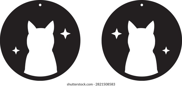 Cat Silhouette in Moon Circle Earrings with Stars for Celestial Jewelry and Cat Lover Accessories