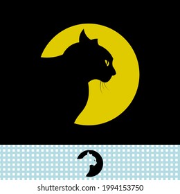 Cat silhouette in the moonlight , vector art illustration