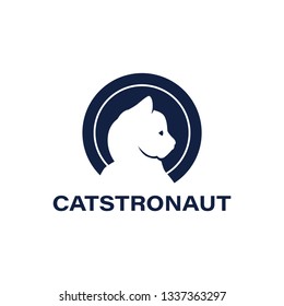 Cat silhouette negative space logo with outline circle represent astronaut helmet vector isolated