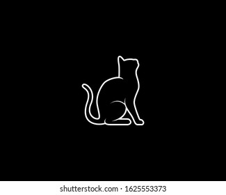 Cat Silhouette on Black Background. Isolated Vector Animal Template for Logo Company, Icon, Symbol etc